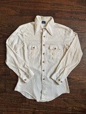 VTG 70  s Sears Perma-Prest Cream Long-Sleeve Button-Down Shirt Size L