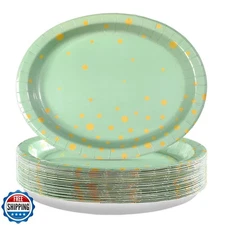 50Pcs Sage Green Oval Paper Plates 10" x 12" Large Disposable Sage Green and 