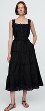 GAP x DOEN Black Eyelet Tiered Midi Dress Feminine Coquette Whimsigoth XXS NWT