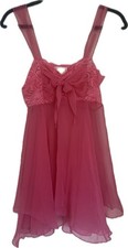 VINTAGE Victoria's Secret Pink Chiffon Sheer Lace Babydoll Slip Dress Size M