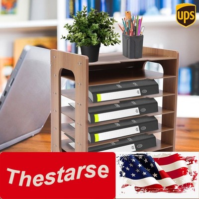 Desktop Organizer Paper File Holder For Office Home Document Storage Rack Wood