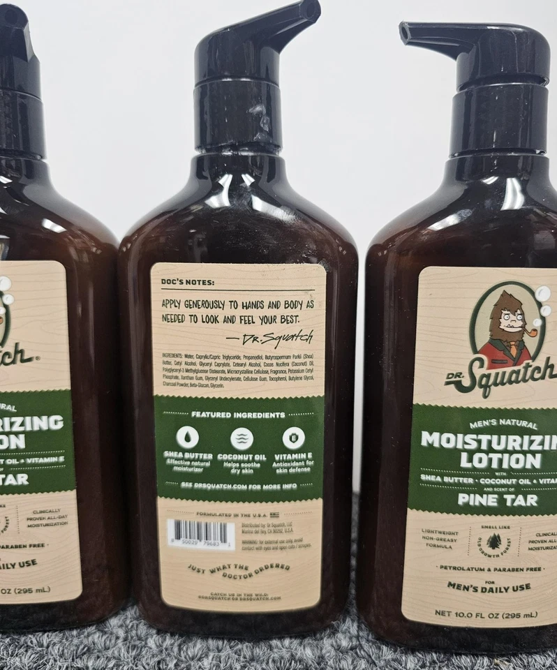 4 X Dr. SQUATCH Men's Natural PINE TAR Lotion 10oz Daily Use FOUR BOTTLES - Image 2 of 2