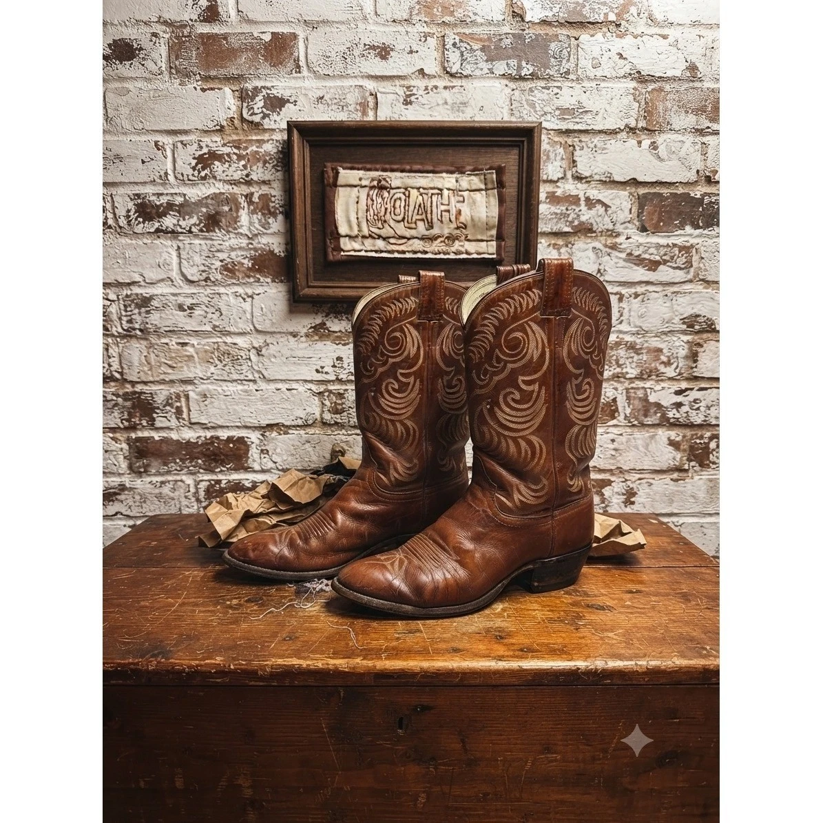 New Olathe Deadstock Western Riding Boots Mens Sz 6.5B Brown Leather Embroidered New Olathe Deadstock Western Riding Boots Mens Sz 6.5B Brown  main image 2
