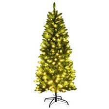 5FT Pre-lit Artificial Pencil Christmas Tree Hinged Fir Xmas Tree w/ 150 Lights