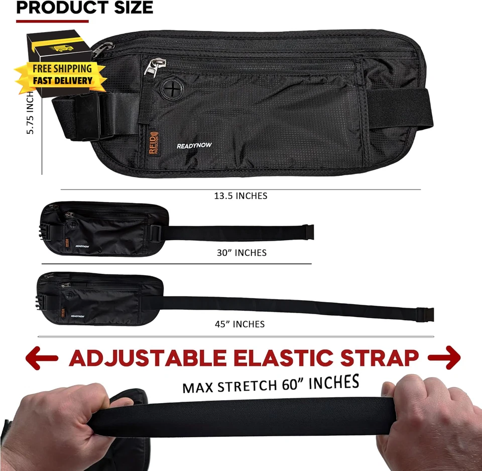 Travel Money Belt with RFID Blocking - Hidden Waist Passport Holder Wallet Pouch - Image 3 of 4