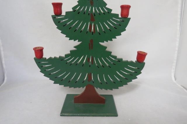 Vintage Swedish CHRISTMAS TREE Wooden CANDLE HOLDER Candelabra 13.25" In. RARE