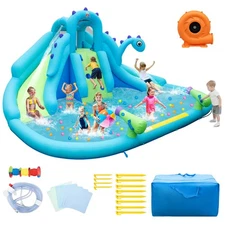 Inflatable Water Slide Blowup Water Park w/ Dual Slides & 584W Blower