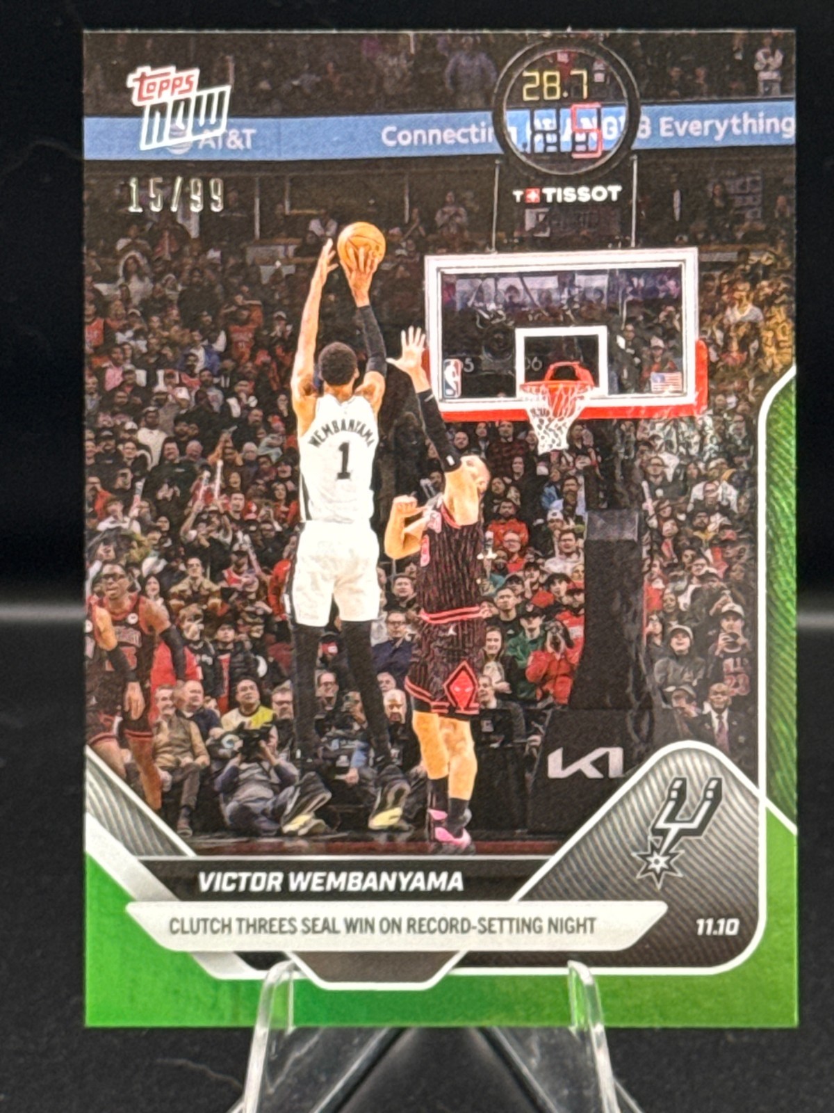 2025-26 Topps Now VICTOR WEMBANYAMA San Antonio Spurs Green Foil #15/99 Card #49