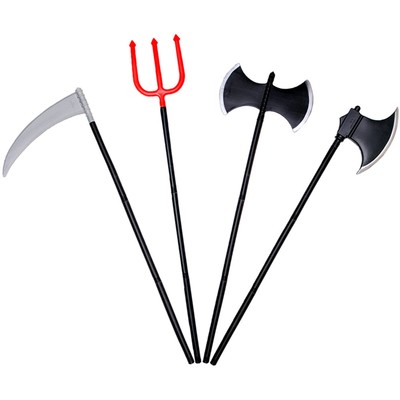 1pcs Halloween Plastic Battle Axe Red Devil Pitchfork Death Scythe