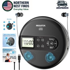 All-in-One Portable CD Player: Bluetooth, Stereo Speakers Rechargeable Battery