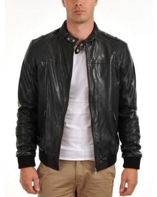 Men Motorcycle Leather Black Genuine Leather Biker Leather Jacket XS-3XL FB595
