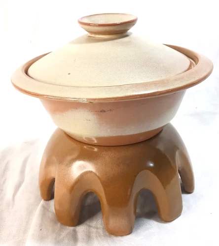 MCM Vintage FRANKOMA Casserole Bean Pot Lid Stand Fondue Plainsman Gold Atomic