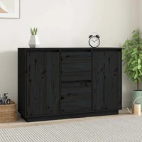 Rustikales Sideboard Massivholz Kiefer Schwarz 111X34X75 Cm