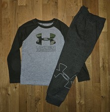 Under Armour Boys Camo Logo Shirt Jogger Pant Set Marine Green Size 6 EUC