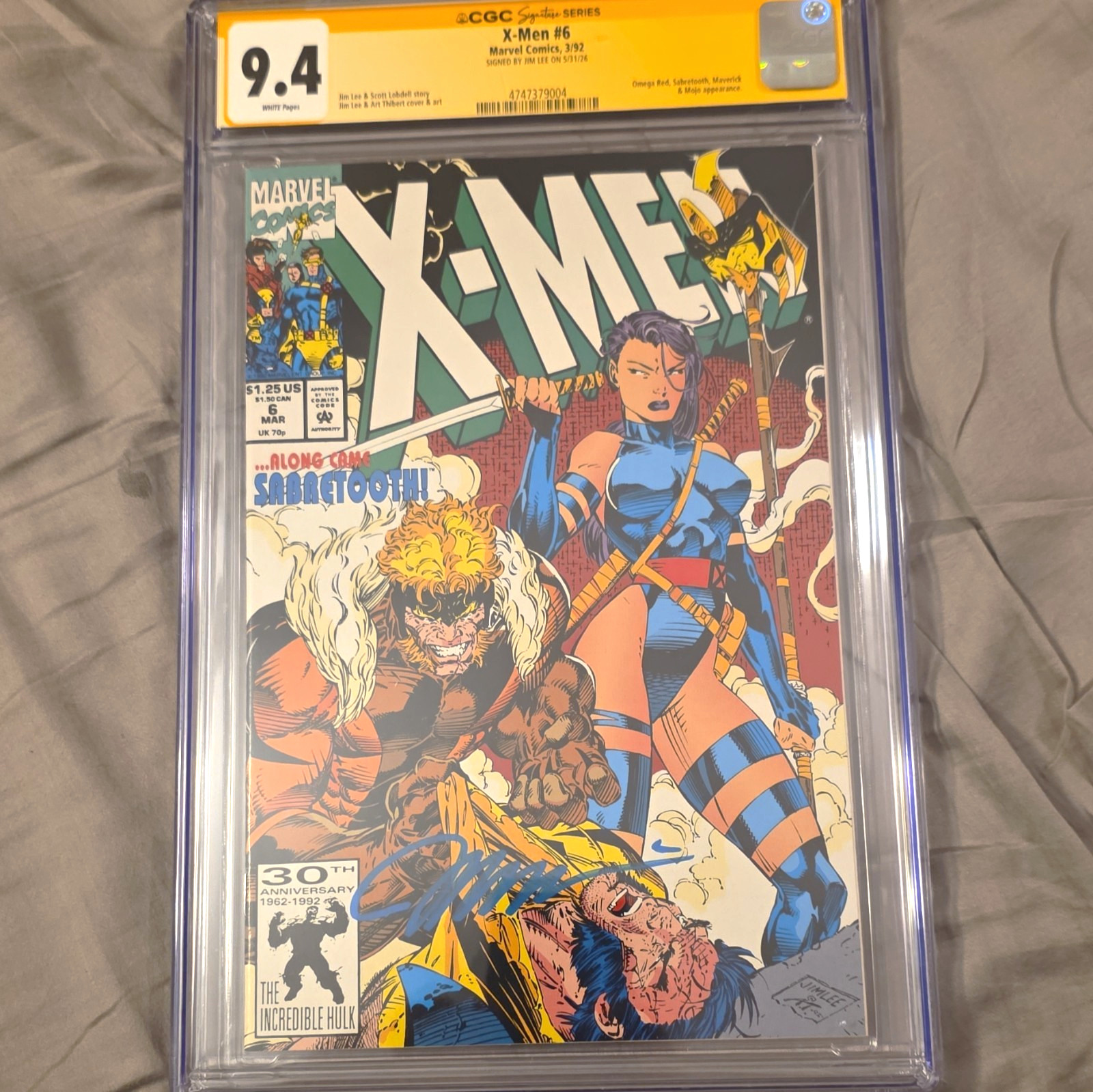 Marvel X-Men #6 CGC 9.4 (1992) Signature Series Signed Jim Lee