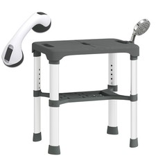 HOMCOM Sgabello per Doccia in Alluminio con Altezza Regolabile, Grigio