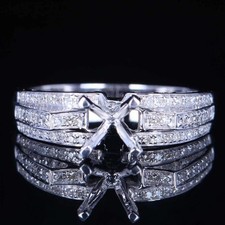 6mm Round Shape Semi Mount Ring Triple Row Side Accent 925 Sterling Silver Ring