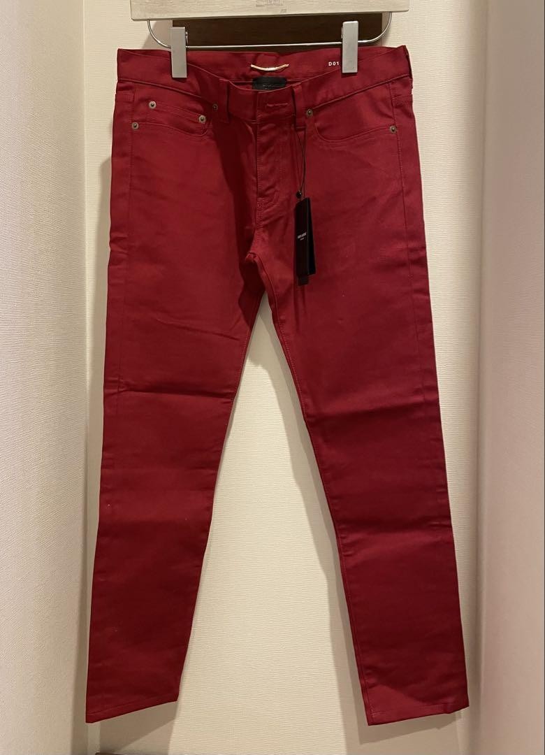 Jeans skinny SAINT LAURENT PARIS D01W SK LW rosso orlato alla caviglia Hedi Slimane