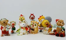 Vintage 1977 Suzy’s Zoo 9 Piece Ornament Figure Lot Christmas Owl Duck Tiger