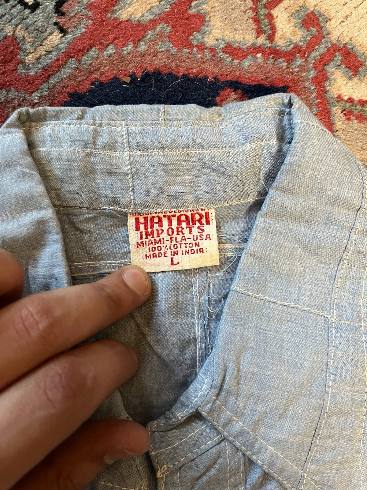 1960s Patchwork Chambray Button Up Workwear Shirt… - image 3