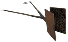 Antique 23" 18thC Wrought Iron Oublie Wafer Waffle Primitive Press Cooking Tool