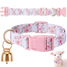 Goat Collar with Copper Bell Set for Sheep Lambs Pygmy Goat Pink Flower