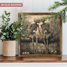 Vintage Gothic Skeleton Couple Wooden Sign Sugar Skull Halloween Wall Decor Gift