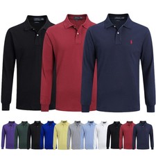 Nuovo Camicia da uomo a maniche lunghe Polo a maniche Top per il tempo libero