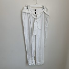MNG MANGO Straight trousers White Size XS Belted Formal Career Button Pockets