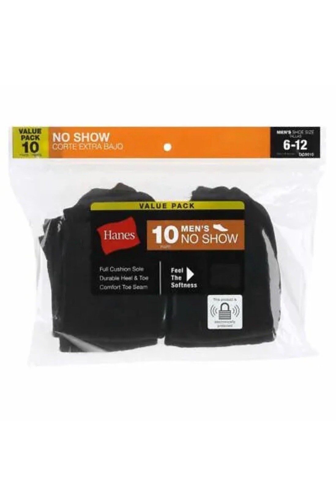 Hanes Black No Show Socks 10 Pack for Men Shoe Size 6-12-image