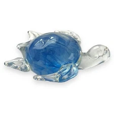 Dynasty Gallery Art Glass Sea Turtle Paperweigh Blue Phosphorescent Glow In Dark