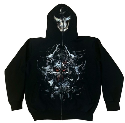 Vintage Y2K Metal Heaven Skull Full Zip Hoodie Maske Herren Large AOP 2 Side RARE - Bild 1 von 10