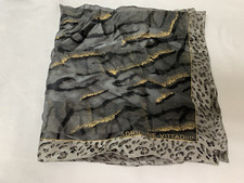 VINTAGE ADRIENNE VITTADINI SCARF 60-70's BLACK GOLD ANIMAL FEATHER LIGHT SILK 