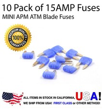 Premium 10 Pack 15 AMP Automotive APM ATM Mini Blade Fuses 15A