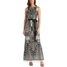 R M Richards Sequin-Embellished Waist Sash Maxi Evening Dress Gown Size 16
