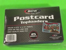 25 POSTCARD TOPLOADERS, RIGID PVC, ARCHIVAL SAFE, HOLDS 5.875"X 3.75" CARDS
