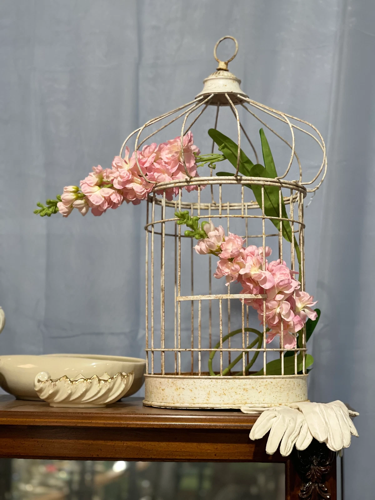 Antique Bird Cage with floral arrangement