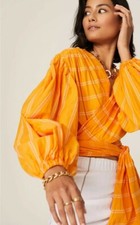 Acler Wyatt Balloon Sleeves Wrap Orange Top Blouse Size US 8 AU 12 #C6