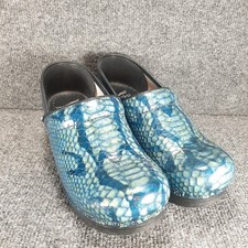 Dansko Women's Professional Clogs Size US 7.5-8 EU 38 Turquoise Snake Skin Print