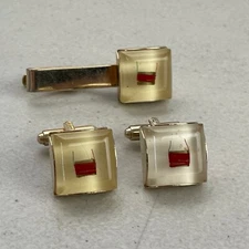 Vintage Wire Microchip Cuff Links & Tie Clip Bar Set 1980s Gold Tone Novelty