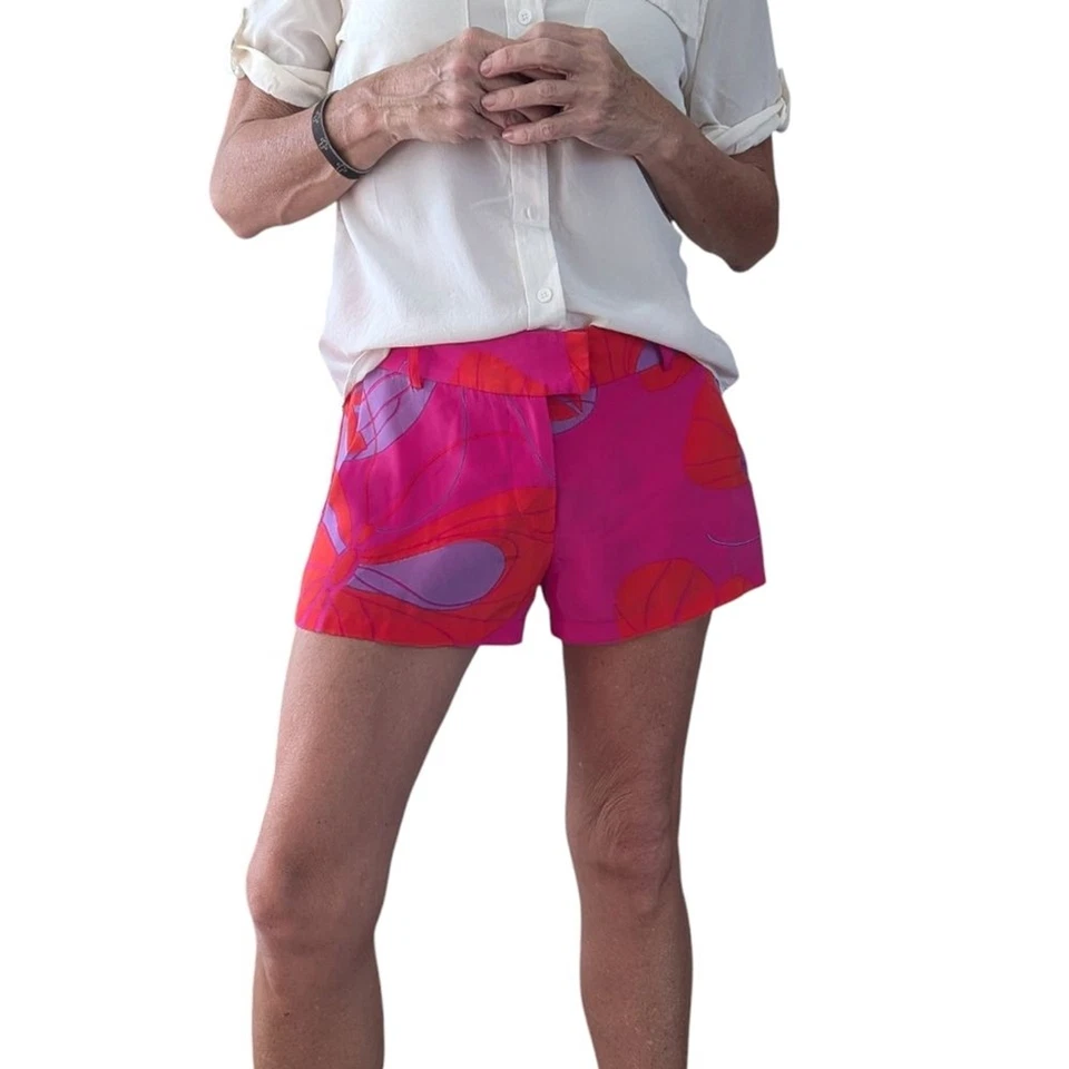 Шорты Amanda Uprichard 100% шелк розовые фиолетовый оранжевый абстрактный принт размер S - Изображение 2 из 4