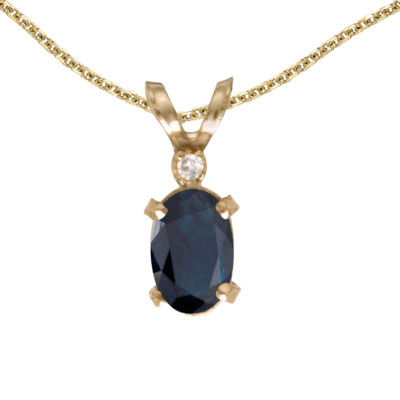 14k Gelbgold ovaler Saphir und Diamant filigran Anhänger mit 18'' Kette