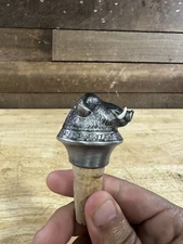 Vintage Pewter Boars Head Cork Wine Bottle Stopper 