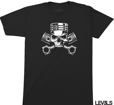 PISTON SKULL AND BONES  T SHIRT VARIOUS COLORS  RACE DAY  JDM  TURBO PISTON HEAD