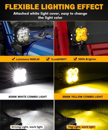 AUXBEAM 3" Amber White Combo LED Fog Light Pod For Toyota 4Runner Tacoma Tundra - Picture 3 of 12