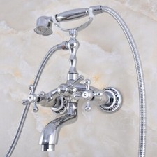 Chrome Brass Wall Mount Bathtub Clawfoot Tub Faucet Mixer Tap w/ Hand Shower