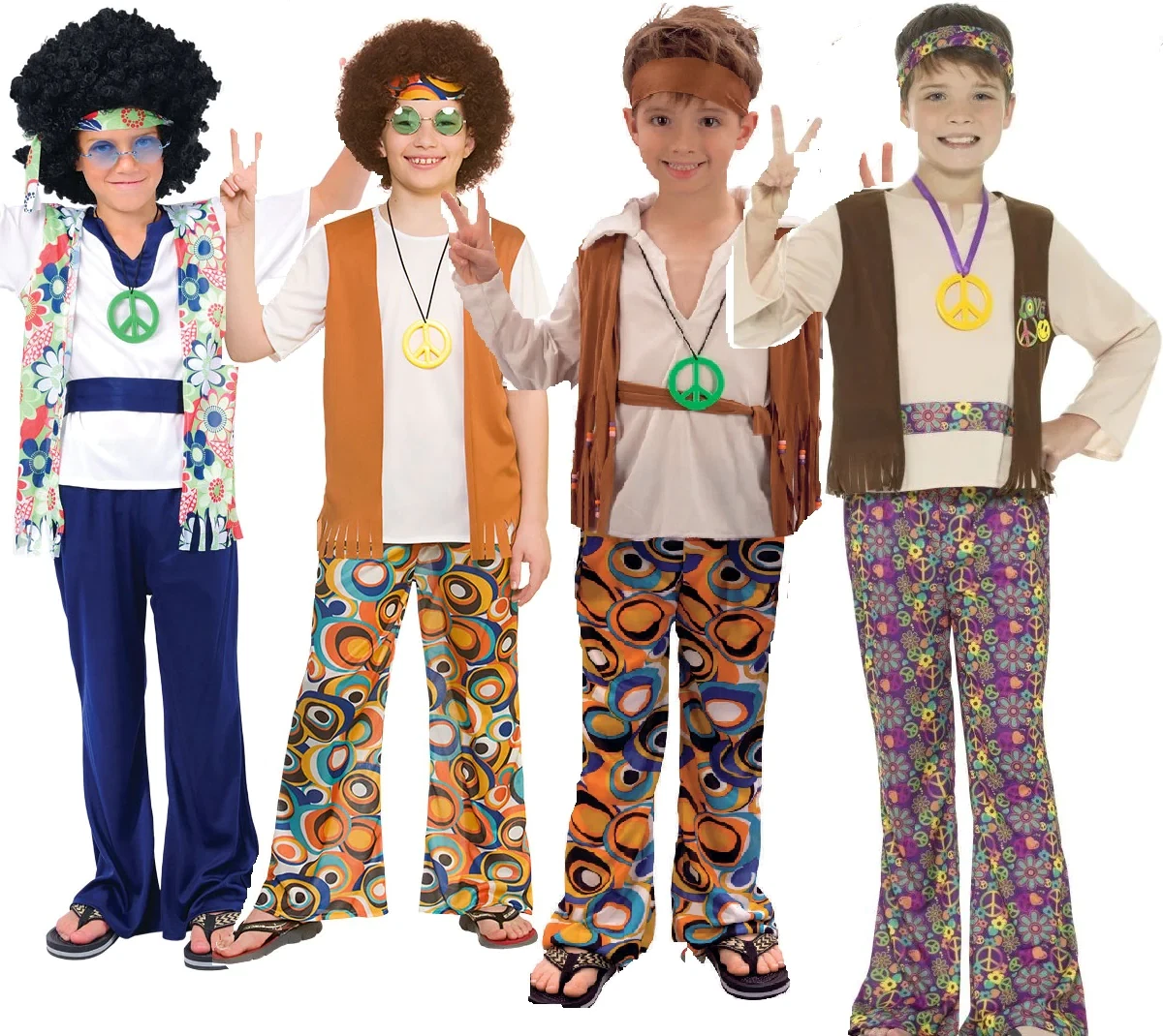 Hippie Child Costume 60s 70s Boys Hippy Fancy Dress Outfit Kids