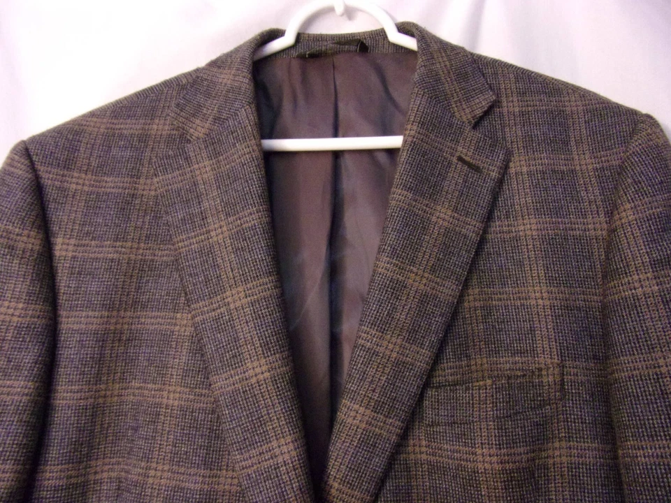 Blazer de lana a cuadros codo naranja etiqueta negra SAKS 5th Ave 46 L 2 botones para hombre en muy buena condición Foto 3 de 4