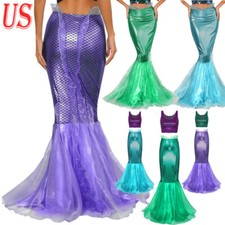Women's Mermaid Maxi Skirts Halloween Costume Fish Scale Print Tulle Skirts