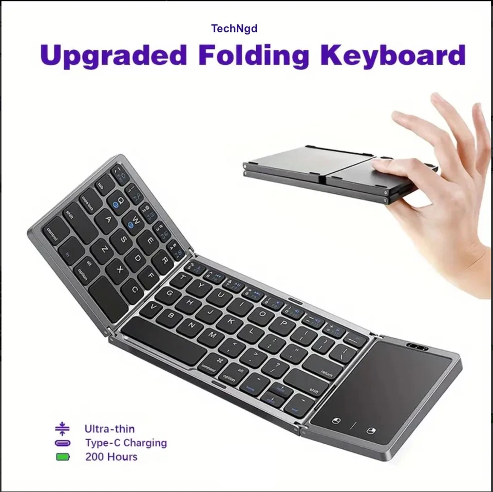 THREE FOLD WIRELESS BLUETOOTH KEYBOARD WITH TOUCH PAD B033 SLIM METAL DESIGN - Image 3 of 4